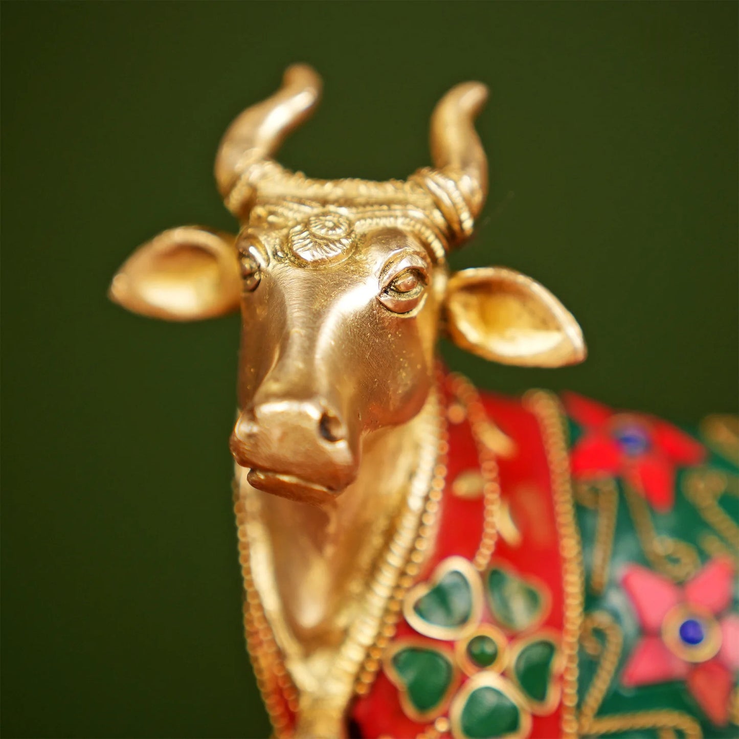 Brassaura® Brass Nandi Idol with Stone Work | Height 6 Inches