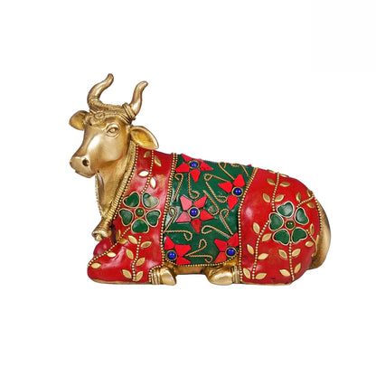 Brassaura® Brass Nandi Idol with Stone Work | Height 6 Inches