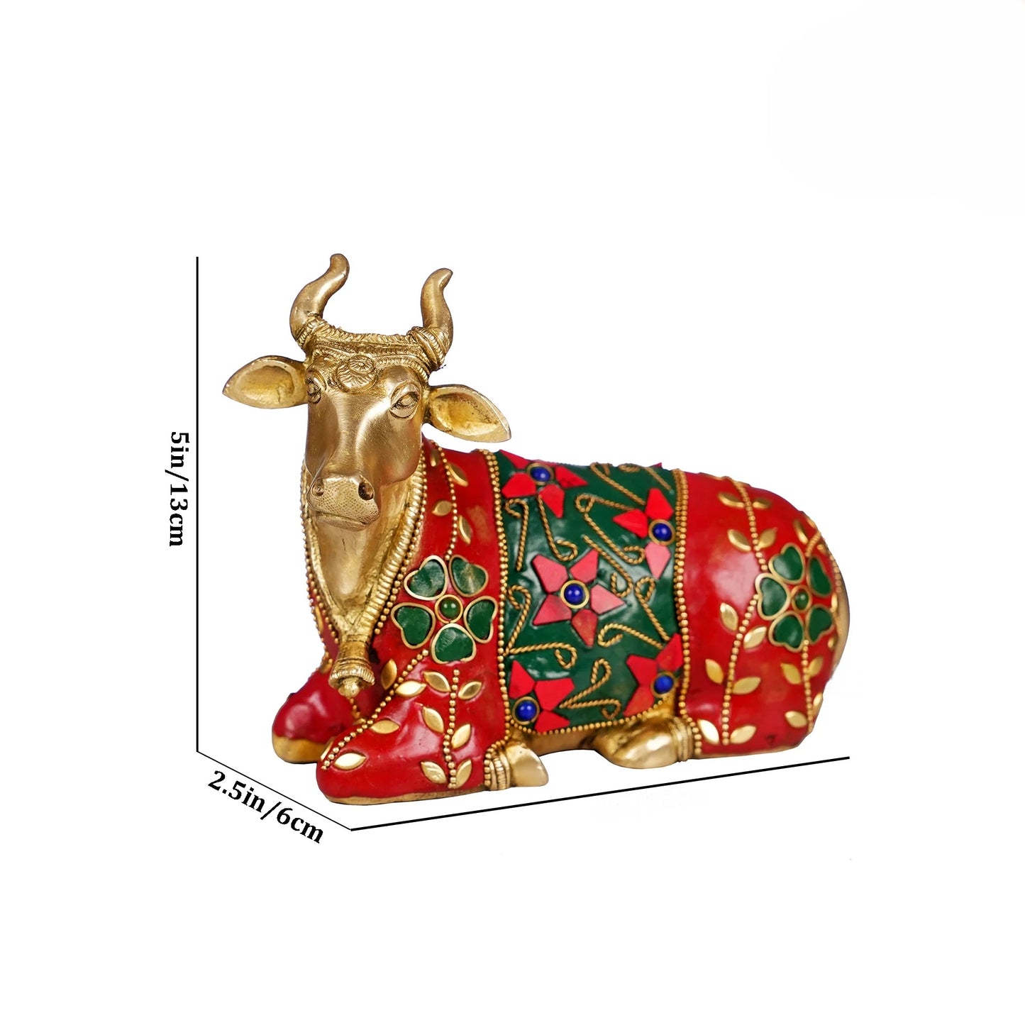 Brassaura® Brass Nandi Idol with Stone Work | Height 6 Inches