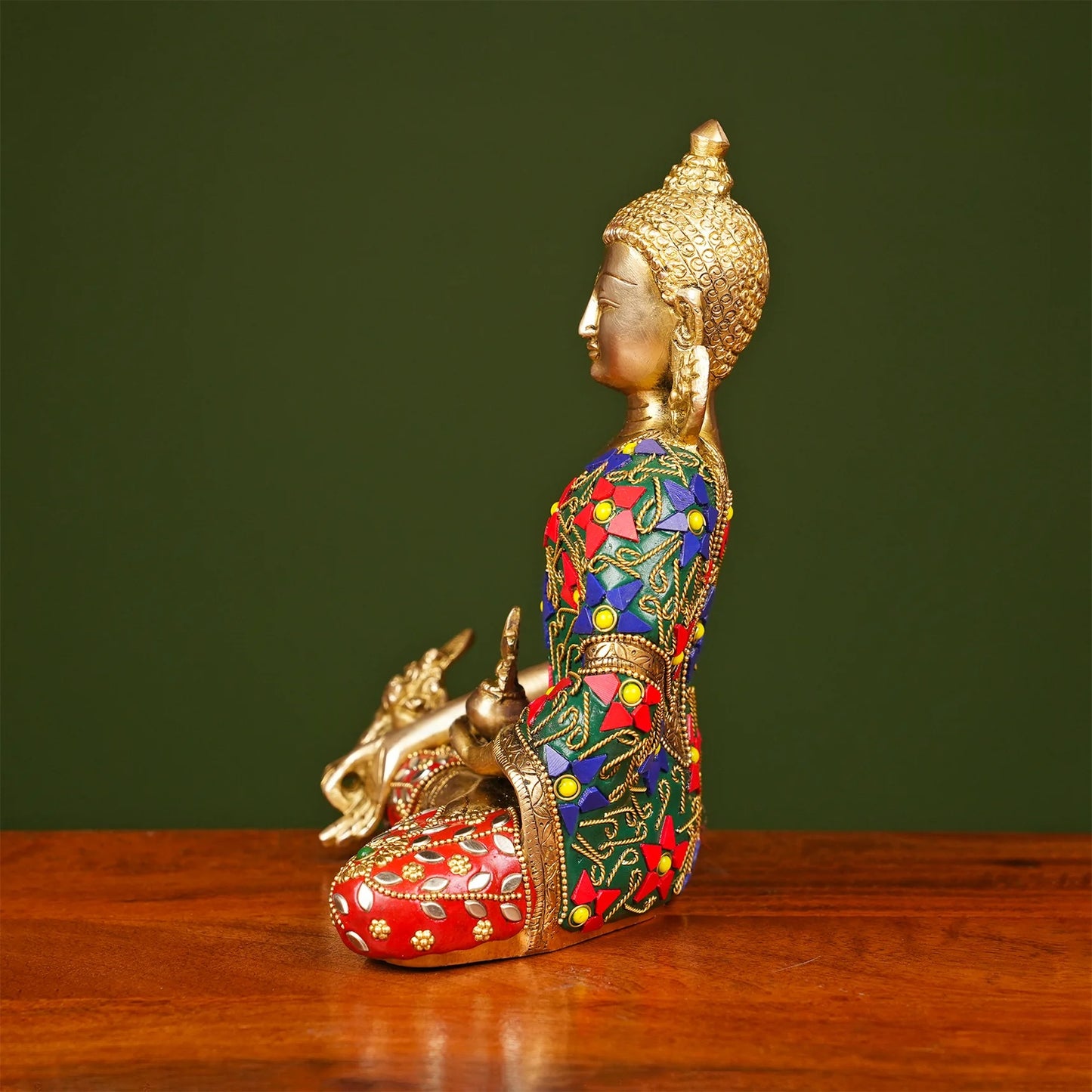 Brassaura® Brass Buddha Idol with Stonework | Height 9 Inches