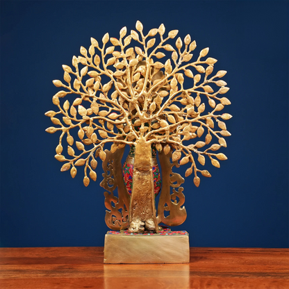 Brassaura® Brass Krishna with Tree of Life & Stonework | Height 21.5 Inches