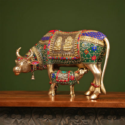 Brassaura® Brass Cow with Calf Statue | Height 15 Inches