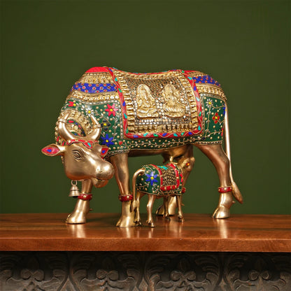 Brassaura® Brass Cow with Calf Statue | Height 15 Inches