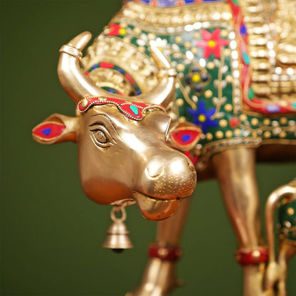 Brassaura® Brass Cow with Calf Statue | Height 15 Inches
