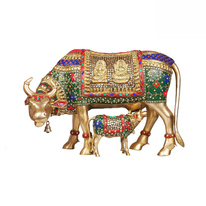 Brassaura® Brass Cow with Calf Statue | Height 15 Inches