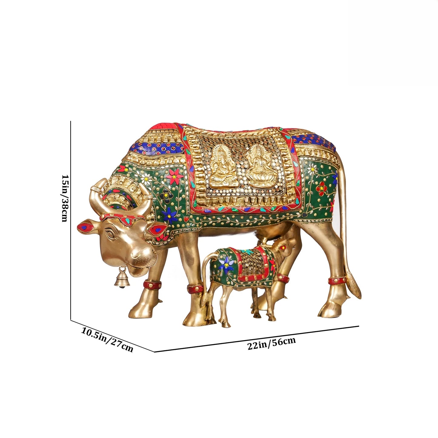 Brassaura® Brass Cow with Calf Statue | Height 15 Inches