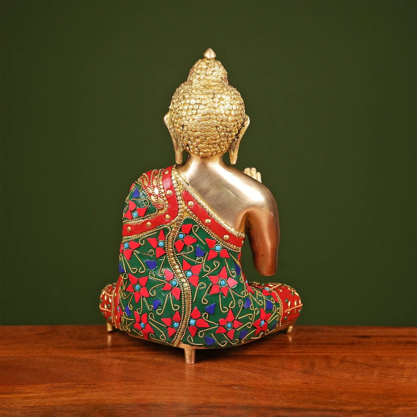 Brassaura® Brass Buddha Idol with Stonework | Height 11 Inches