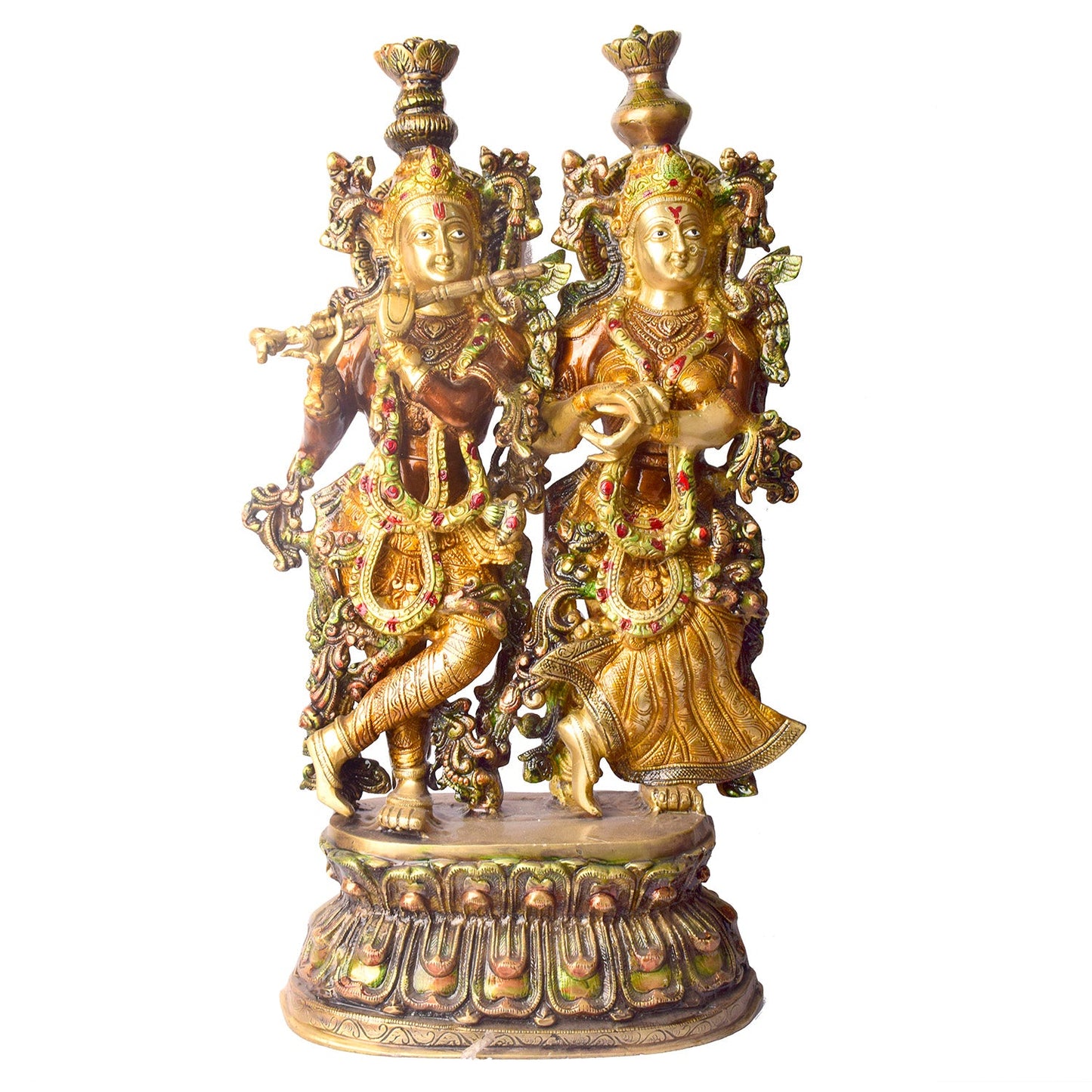 Brassaura® Brass Radha & Krishna Vibrant Colored Idol | Height 23 Inches