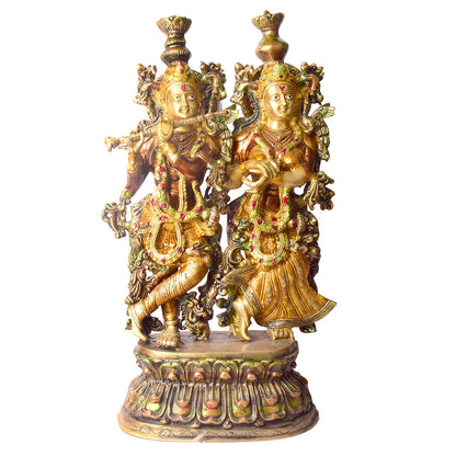 Brassaura® Brass Radha & Krishna Vibrant Colored Idol | Height 23 Inches