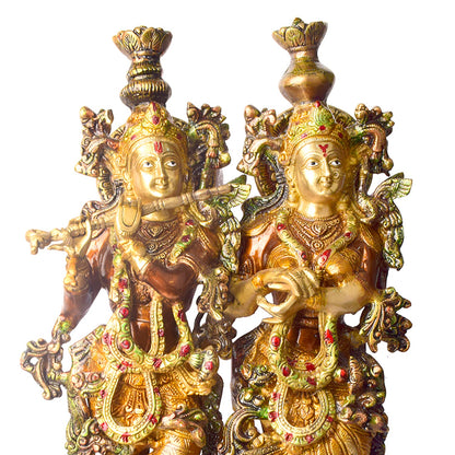 Brassaura® Brass Radha & Krishna Vibrant Colored Idol | Height 23 Inches
