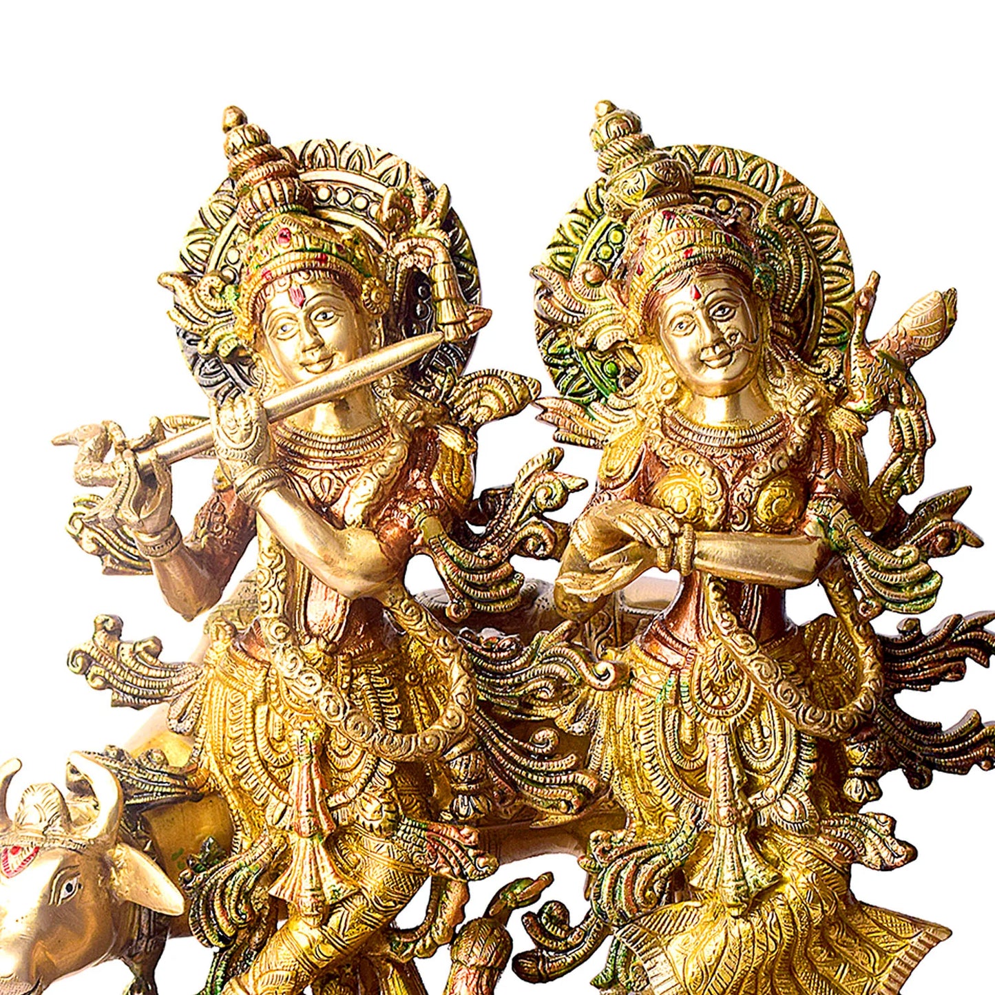 Brassaura® Brass Radha Krishna with Kamdhenu Idol | Height 17 Inches