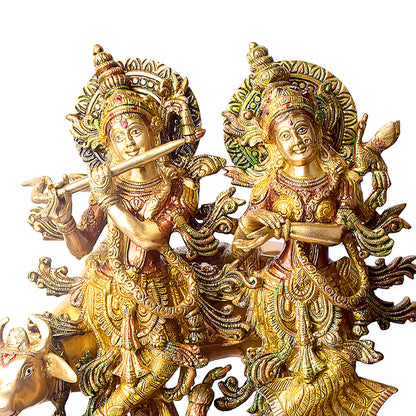 Brassaura® Brass Radha Krishna with Kamdhenu Idol | Height 17 Inches