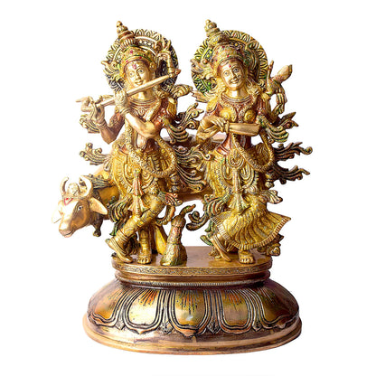 Brassaura® Brass Radha Krishna with Kamdhenu Idol | Height 17 Inches