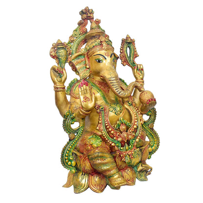 Brassaura® Brass Grand Lord Ganesha Idol Antique Finish | Height 21 Inches