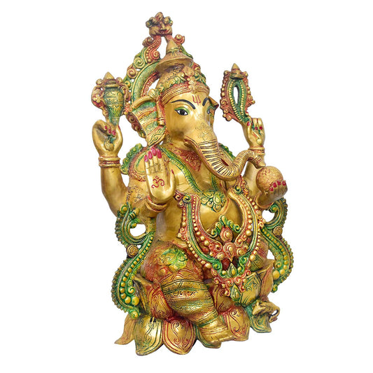 Brassaura® Brass Grand Lord Ganesha Idol Antique Finish | Height 21 Inches