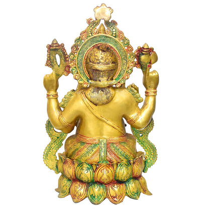 Brassaura® Brass Grand Lord Ganesha Idol Antique Finish | Height 21 Inches