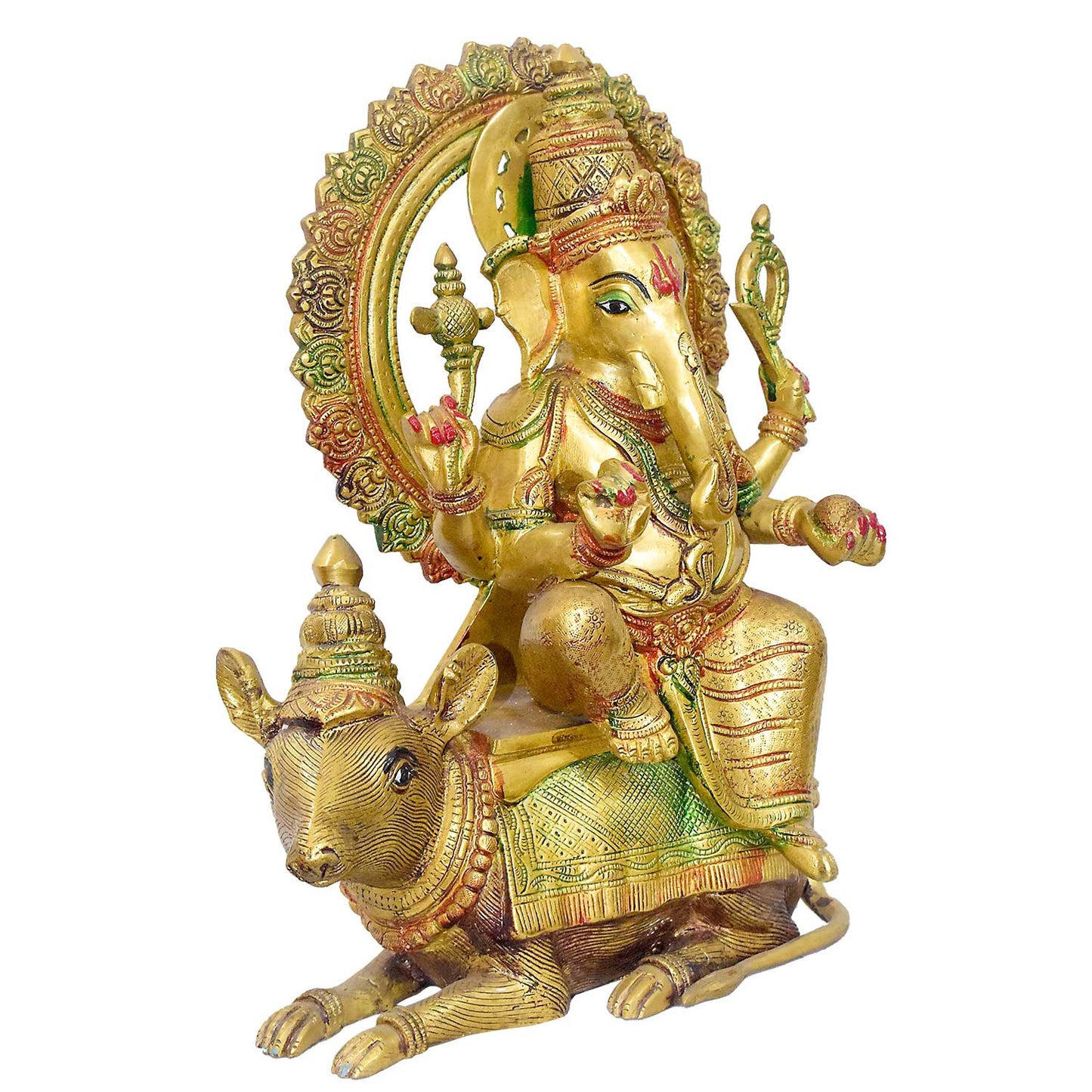 Brassaura® Brass Ganesha on Nandi Sacred Vedic Sculpture | Height 16 Inches