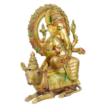Brassaura® Brass Ganesha on Nandi Sacred Vedic Sculpture | Height 16 Inches