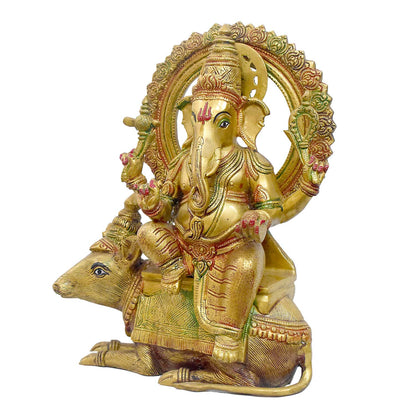 Brassaura® Brass Ganesha on Nandi Sacred Vedic Sculpture | Height 16 Inches