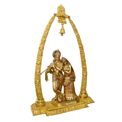 Brassaura® Brass Shri Radha-Krishna Murti with Prem Mandap & Ghanti Shringar | Height 44 Inches