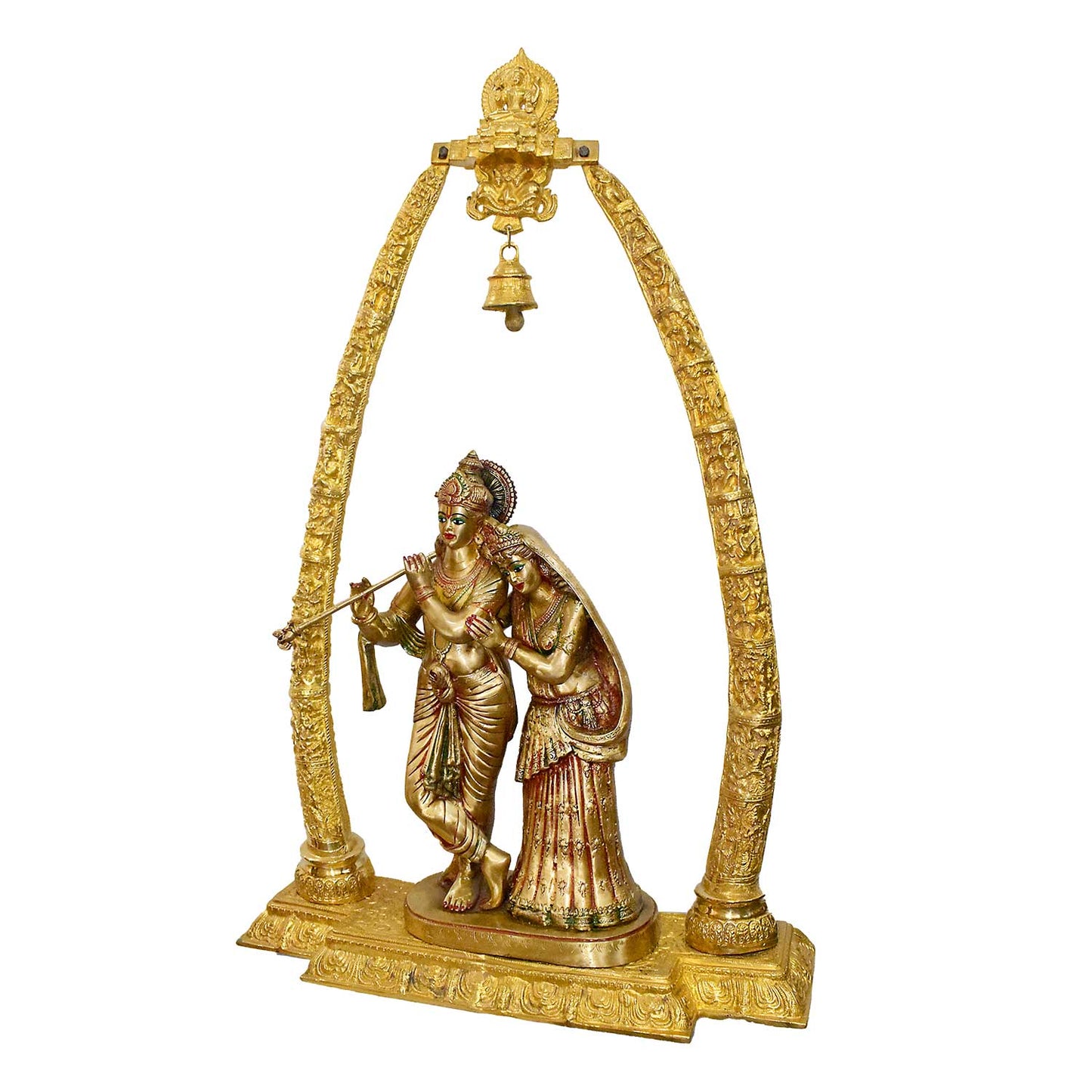 Brassaura® Brass Shri Radha-Krishna Murti with Prem Mandap & Ghanti Shringar | Height 44 Inches