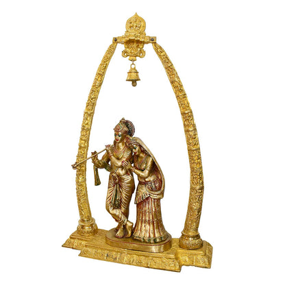 Brassaura® Brass Shri Radha-Krishna Murti with Prem Mandap & Ghanti Shringar | Height 44 Inches
