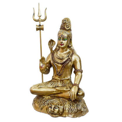 Brassaura® Brass Lord Shiva Seated Idol with Trishul | Height 31 Inches