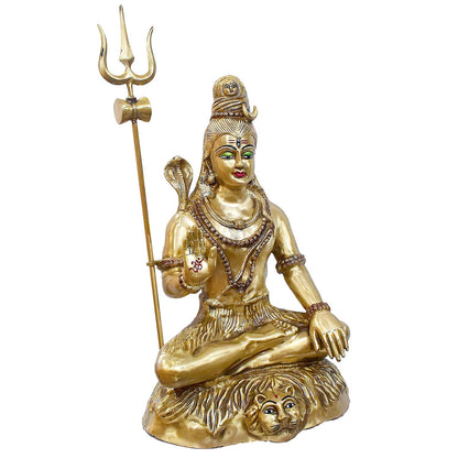 Brassaura® Brass Lord Shiva Seated Idol with Trishul | Height 31 Inches