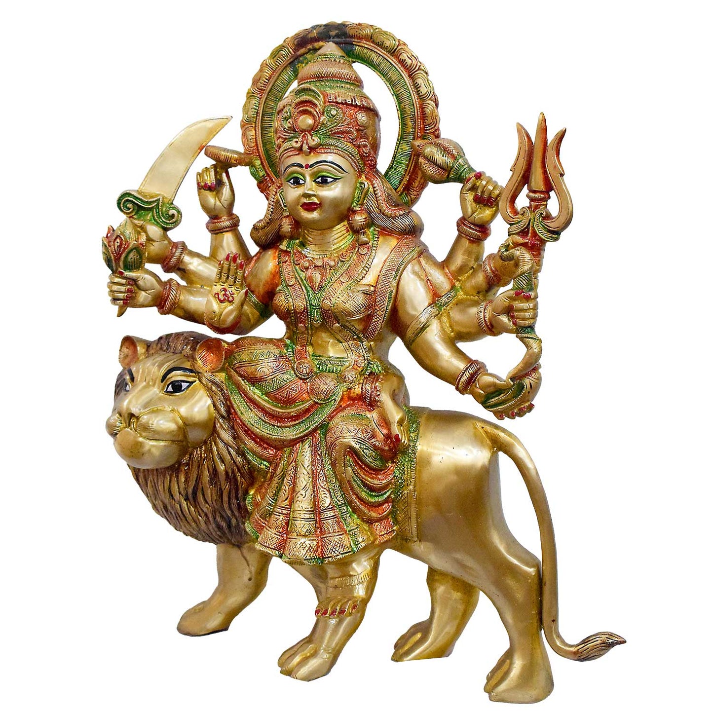 Brassaura® Brass Durga Statue on Lion | Height 23 Inches