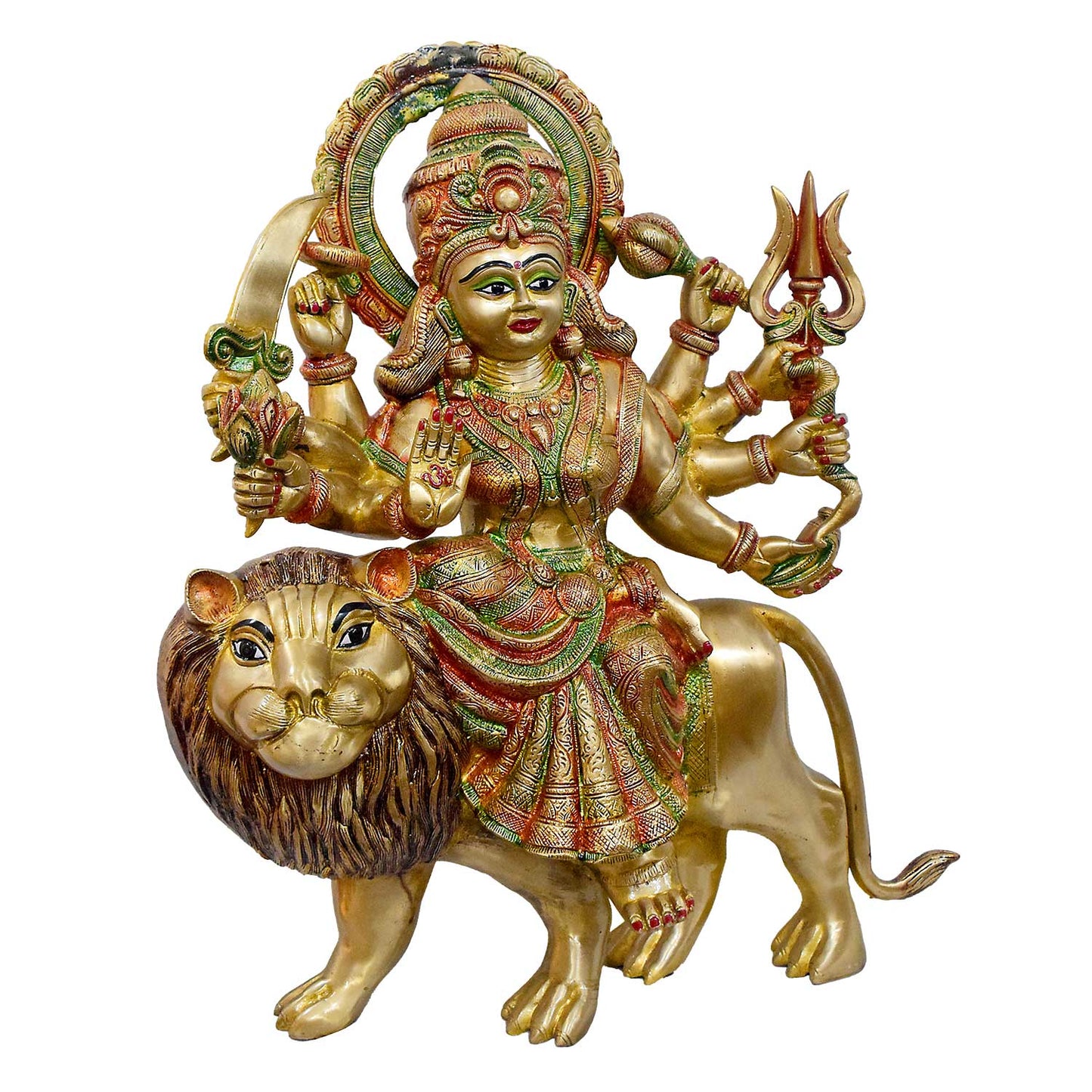 Brassaura® Brass Durga Statue on Lion | Height 23 Inches