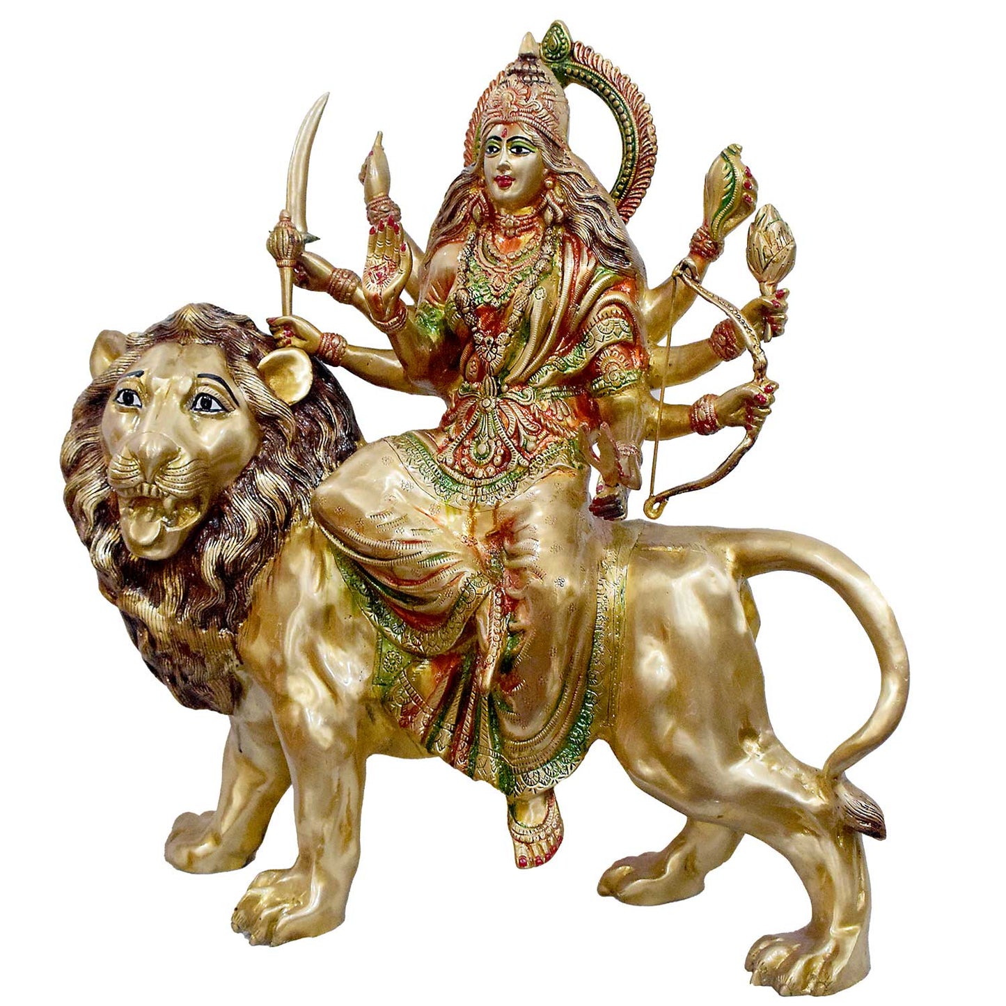 Brassaura® Brass Durga Statue on Lion | Height 26 Inches