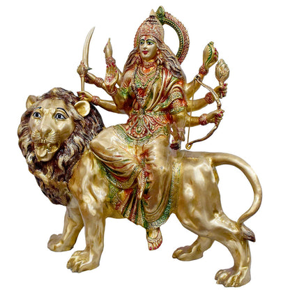 Brassaura® Brass Durga Statue on Lion | Height 26 Inches