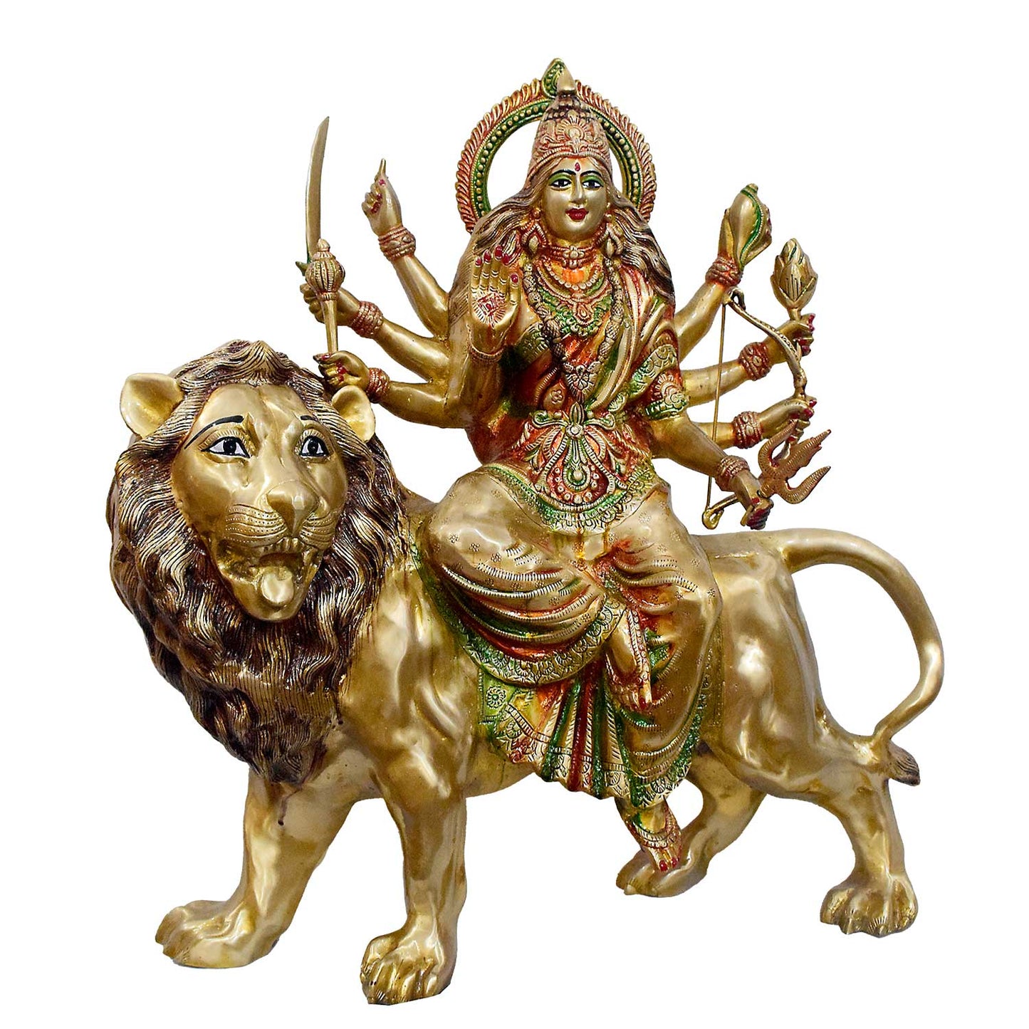 Brassaura® Brass Durga Statue on Lion | Height 26 Inches