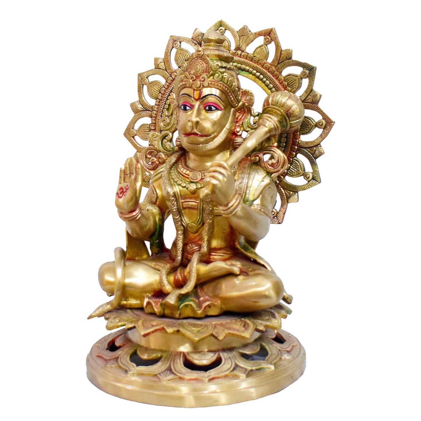 Brassaura® Brass Seated Hanuman on Lotus Throne | Height 17.72 Inches