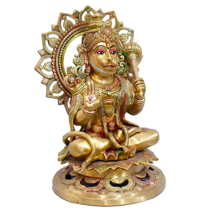 Brassaura® Brass Seated Hanuman on Lotus Throne | Height 17.72 Inches