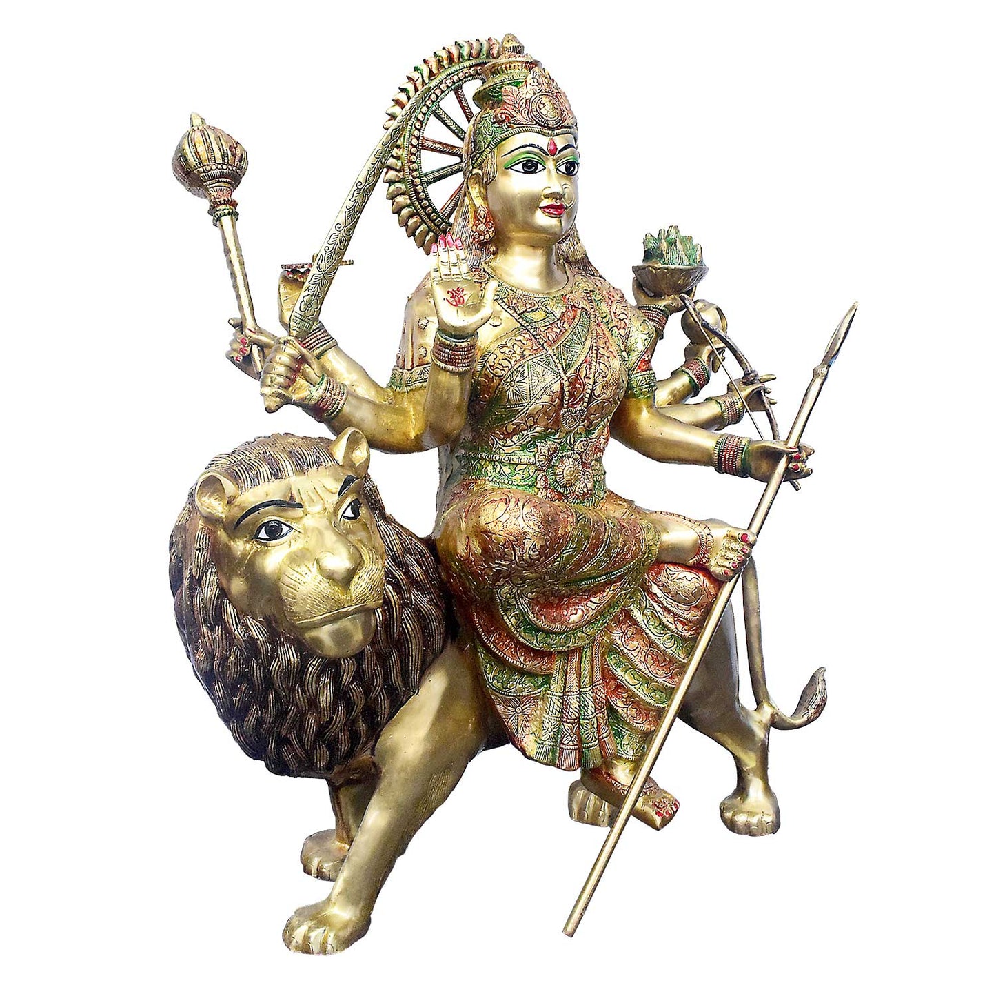 Brassaura® Brass Sherawali Mata Statue Seated on Lion | Height 34 Inches