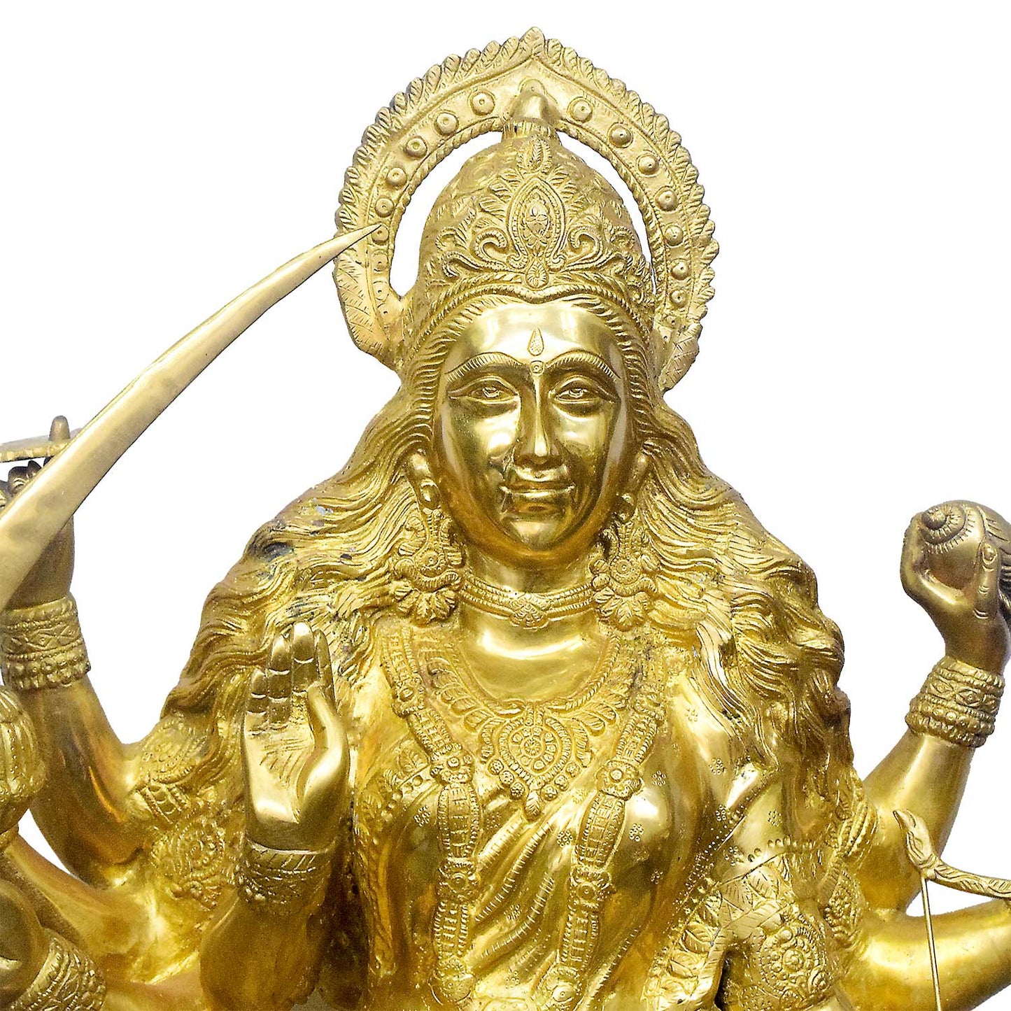 Brassaura® Brass Durga Riding Lion Statue | Height 43 Inches
