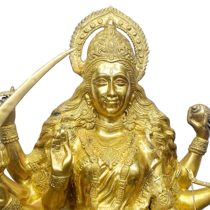 Brassaura® Brass Durga Riding Lion Statue | Height 43 Inches