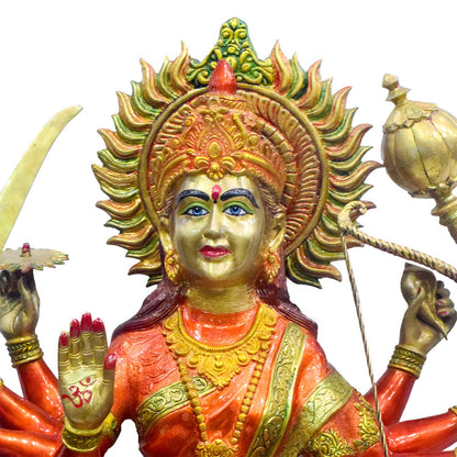 Brassaura® Brass Goddess Durga on Lion Statue | Height 58 Inches