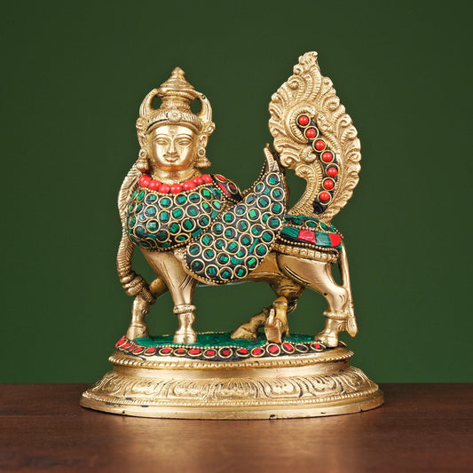 Brassaura® Brass Cow and Calf Kamdhenu Statue | Height 7 Inches