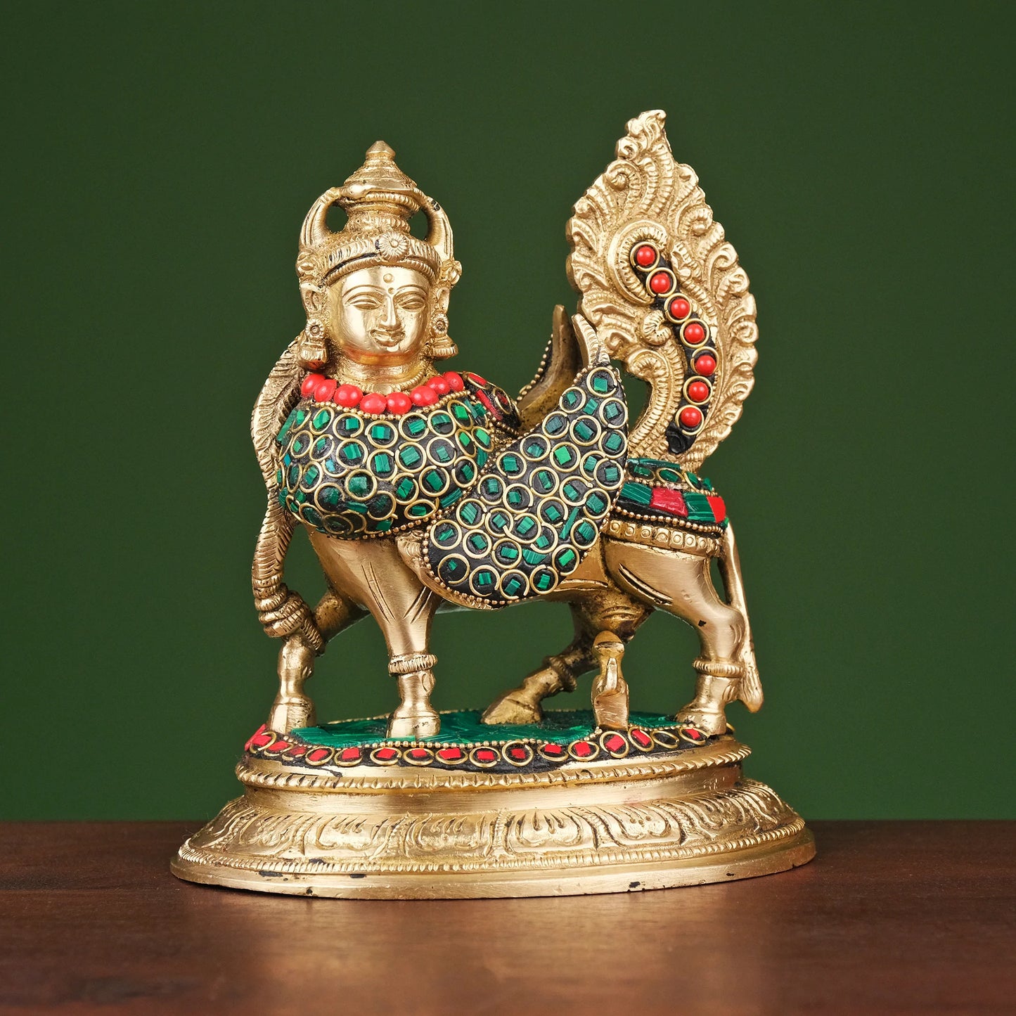 Brassaura® Brass Cow and Calf Kamdhenu Statue | Height 7 Inches
