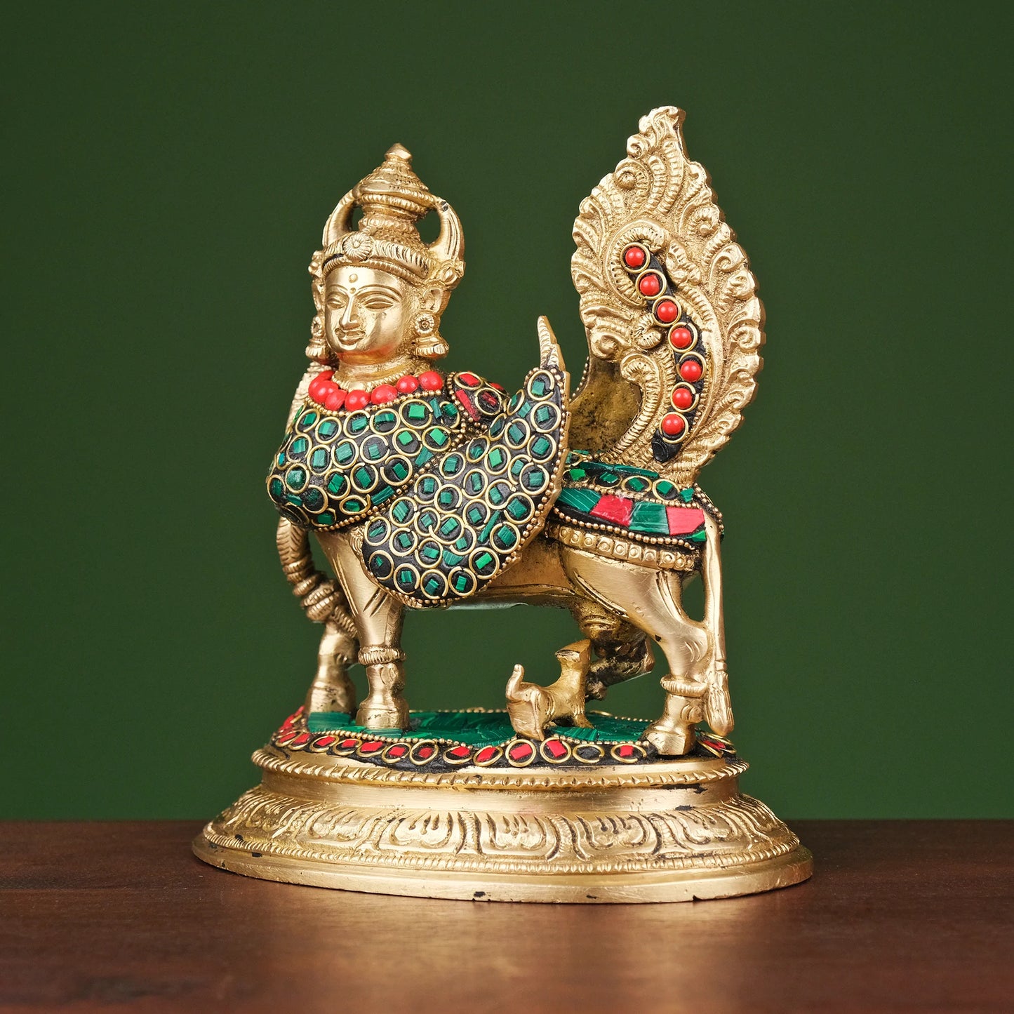 Brassaura® Brass Cow and Calf Kamdhenu Statue | Height 7 Inches