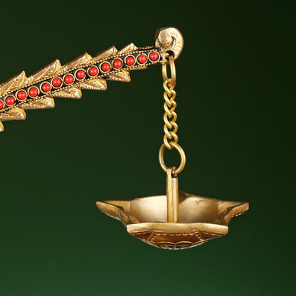 Brassaura® Brass Annam Bird Oil Diya Lamp with Stonework | Height 12 Inches