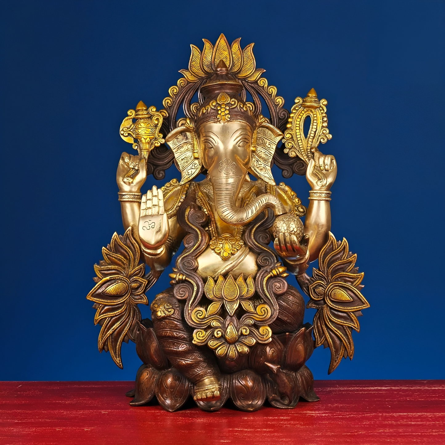 Brassaura® Brass Ganesha on Lotus | Height 21 Inches