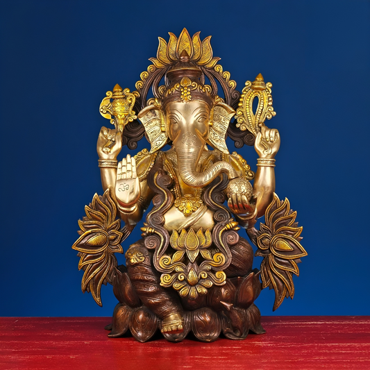 Brassaura® Brass Ganesha on Lotus | Height 21 Inches