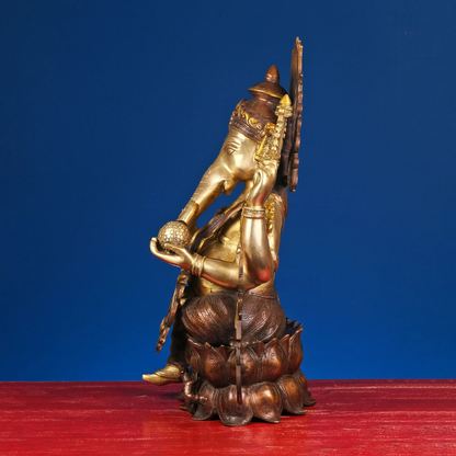 Brassaura® Brass Ganesha on Lotus | Height 21 Inches