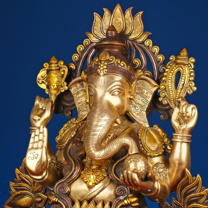 Brassaura® Brass Ganesha on Lotus | Height 21 Inches