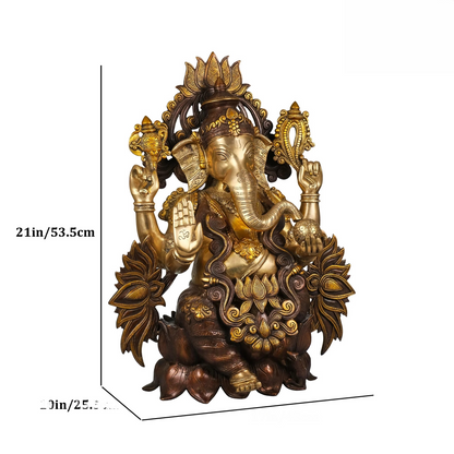 Brassaura® Brass Ganesha on Lotus | Height 21 Inches