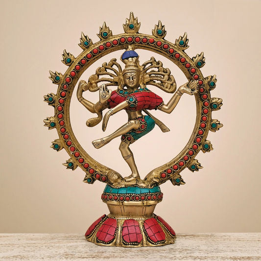 Brassaura® Brass Nataraja Statue with Stonework | Height 9.5 Inches
