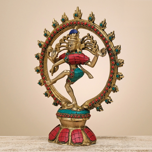 Brassaura® Brass Nataraja Statue with Stonework | Height 9.5 Inches